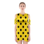 Polka Dots - Black on Gold Yellow Women s Cutout Shoulder Dress