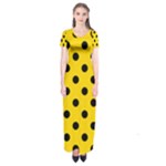 Polka Dots - Black on Gold Yellow Short Sleeve Maxi Dress