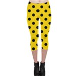 Polka Dots - Black on Gold Yellow Capri Leggings