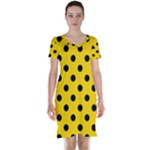 Polka Dots - Black on Gold Yellow Short Sleeve Nightdress