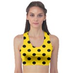 Polka Dots - Black on Gold Yellow Women s Sports Bra