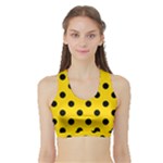 Polka Dots - Black on Gold Yellow Women s Sports Bra with Border