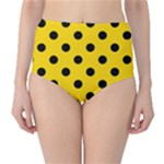 Polka Dots - Black on Gold Yellow High-Waist Bikini Bottoms