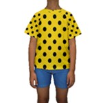 Polka Dots - Black on Gold Yellow Kid s Short Sleeve Swimwear