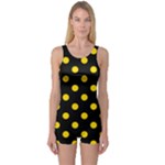 Polka Dots - Gold Yellow on Black One Piece Boyleg Swimsuit