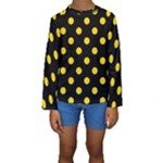 Polka Dots - Gold Yellow on Black Kid s Long Sleeve Swimwear