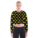 Polka Dots - Gold Yellow on Black Women s Cropped Sweatshirt