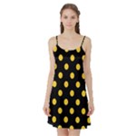 Polka Dots - Banana Yellow on Black Satin Night Slip