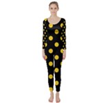 Polka Dots - Banana Yellow on Black Long Sleeve Catsuit