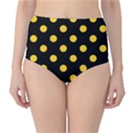 Polka Dots - Banana Yellow on Black High-Waist Bikini Bottoms