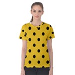 Polka Dots - Black on Deep Lemon Yellow Women s Cotton Tee