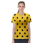 Polka Dots - Black on Deep Lemon Yellow Women s Sport Mesh Tee