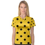 Polka Dots - Black on Deep Lemon Yellow Women s V-Neck Sport Mesh Tee