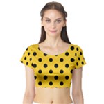 Polka Dots - Black on Deep Lemon Yellow Short Sleeve Crop Top (Tight Fit)