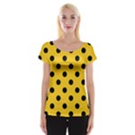 Polka Dots - Black on Deep Lemon Yellow Women s Cap Sleeve Top