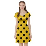 Polka Dots - Black on Deep Lemon Yellow Short Sleeve Skater Dress