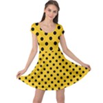 Polka Dots - Black on Deep Lemon Yellow Cap Sleeve Dress