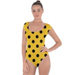 Polka Dots - Black on Deep Lemon Yellow Short Sleeve Leotard (Ladies)