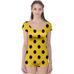 Polka Dots - Black on Deep Lemon Yellow Boyleg Leotard (Ladies)