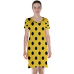 Polka Dots - Black on Deep Lemon Yellow Short Sleeve Nightdress