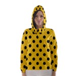 Polka Dots - Black on Deep Lemon Yellow Hooded Wind Breaker (Women)