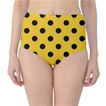 Polka Dots - Black on Deep Lemon Yellow High-Waist Bikini Bottoms