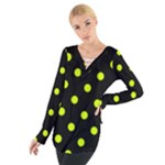 Polka Dots - Fluorescent Yellow on Black Women s Tie Up Tee