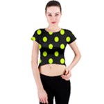 Polka Dots - Fluorescent Yellow on Black Crew Neck Crop Top