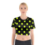 Polka Dots - Fluorescent Yellow on Black Cotton Crop Top