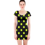 Polka Dots - Fluorescent Yellow on Black Short Sleeve Bodycon Dress