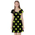 Polka Dots - Fluorescent Yellow on Black Short Sleeve Skater Dress