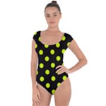 Polka Dots - Fluorescent Yellow on Black Short Sleeve Leotard (Ladies)