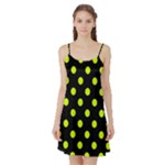 Polka Dots - Fluorescent Yellow on Black Satin Night Slip