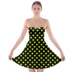 Polka Dots - Fluorescent Yellow on Black Strapless Bra Top Dress