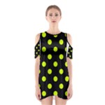 Polka Dots - Fluorescent Yellow on Black Women s Cutout Shoulder Dress