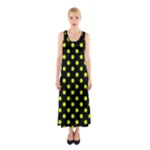 Polka Dots - Fluorescent Yellow on Black Full Print Maxi Dress