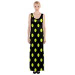 Polka Dots - Fluorescent Yellow on Black Maxi Thigh Split Dress