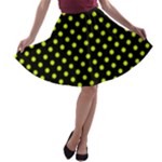 Polka Dots - Fluorescent Yellow on Black A-line Skater Skirt