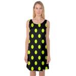 Polka Dots - Fluorescent Yellow on Black Sleeveless Satin Nightdress