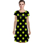 Polka Dots - Fluorescent Yellow on Black Cap Sleeve Nightdress