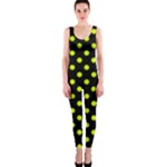 Polka Dots - Fluorescent Yellow on Black OnePiece Catsuit