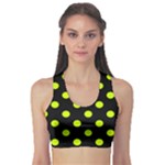 Polka Dots - Fluorescent Yellow on Black Women s Sports Bra