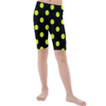 Polka Dots - Fluorescent Yellow on Black Kid s Mid Length Swim Shorts