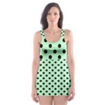 Polka Dots - Black on Mint Green Skater Dress Swimsuit