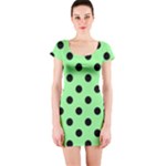 Polka Dots - Black on Light Green Short Sleeve Bodycon Dress