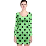 Polka Dots - Black on Light Green Long Sleeve Bodycon Dress