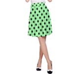 Polka Dots - Black on Light Green A-Line Skirt