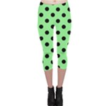 Polka Dots - Black on Light Green Capri Leggings