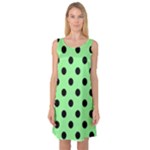 Polka Dots - Black on Light Green Sleeveless Satin Nightdress