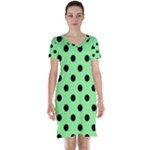 Polka Dots - Black on Light Green Short Sleeve Nightdress